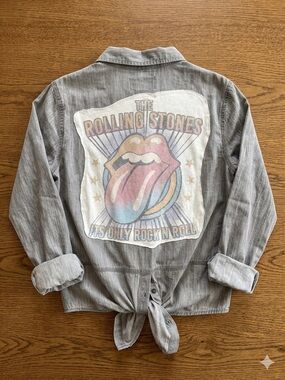Lucky Brand REWORKED Rolling Stones Chambray Tie-Front Top M